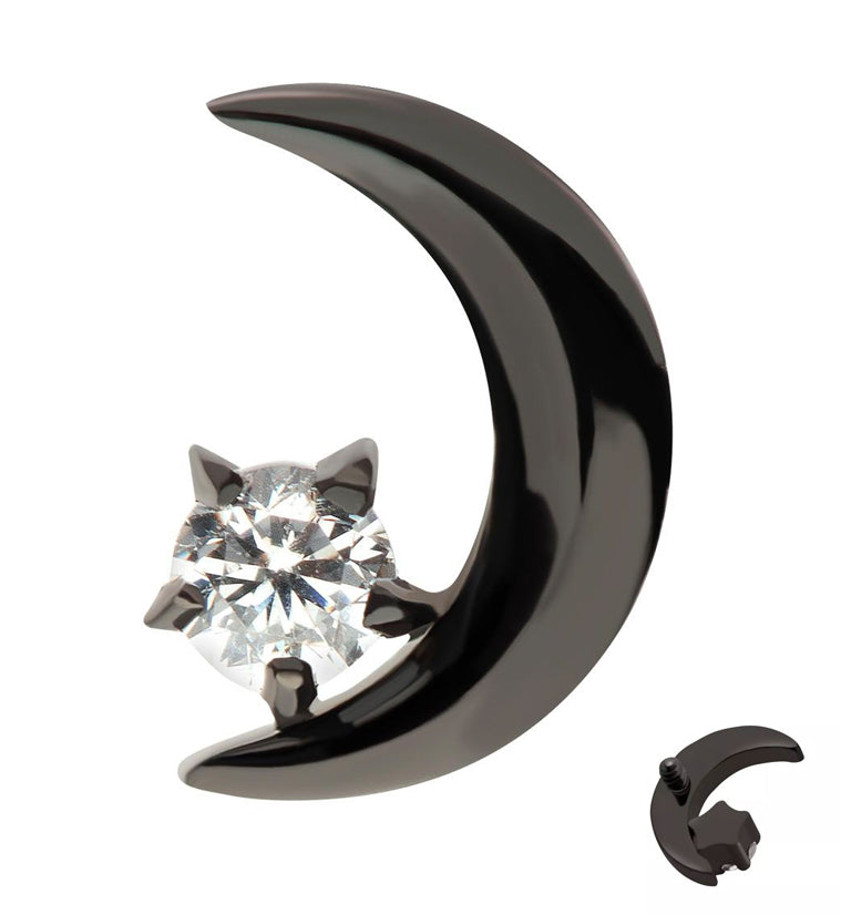 Black PVD Half Moon CZ Internally Threaded Titanium Top