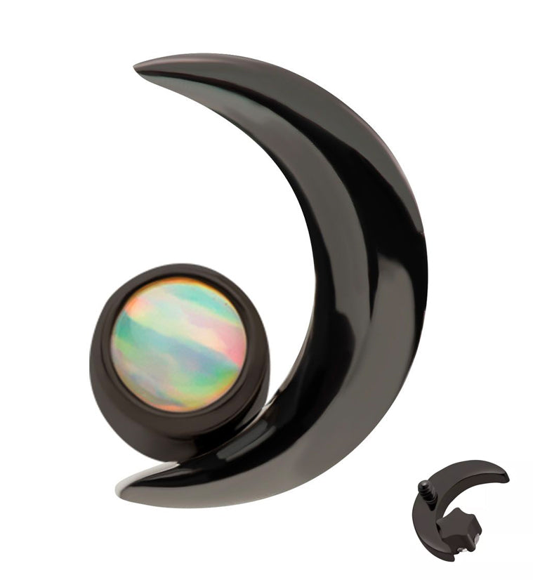 Black PVD Half Moon White Opalite Internally Threaded Titanium Top