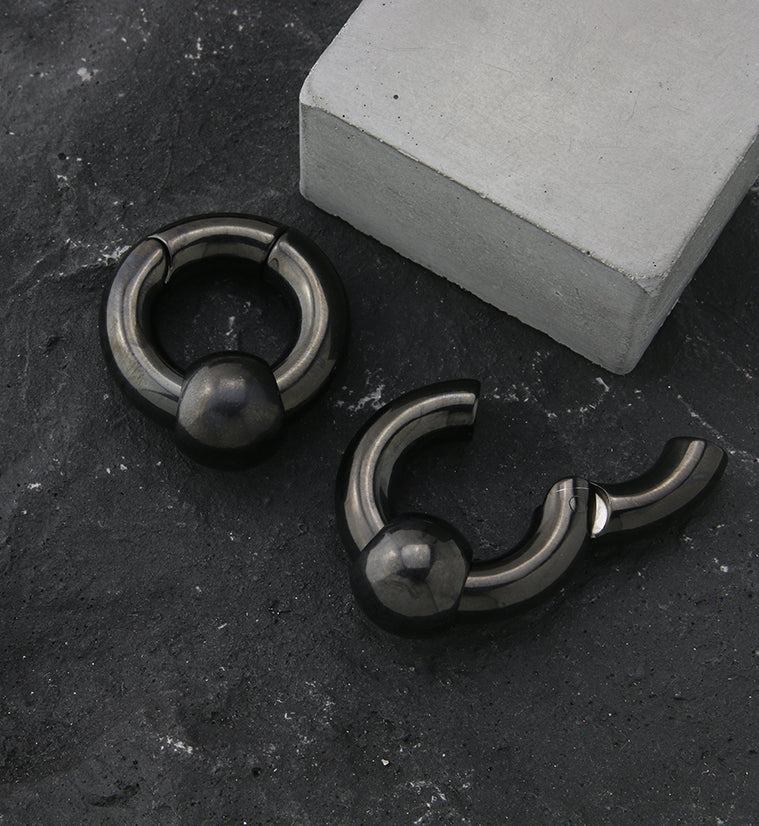 Black PVD Hinged Slide Bead Stainless Steel Hoop Ear Weights