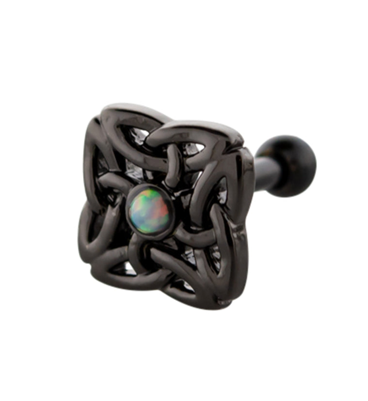 Black PVD Interlaced Square White Opalite Cartilage Barbell