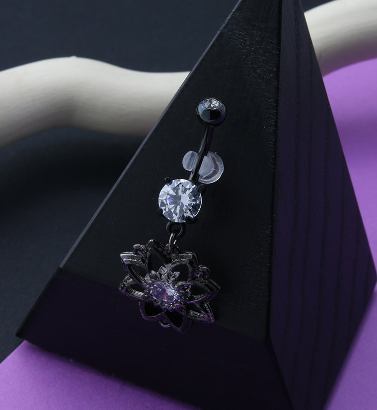 Black PVD Mandala Dangle Belly Button Ring