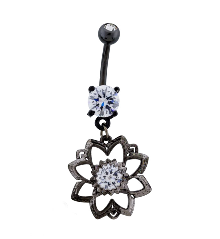 Black PVD Mandala Dangle Belly Button Ring