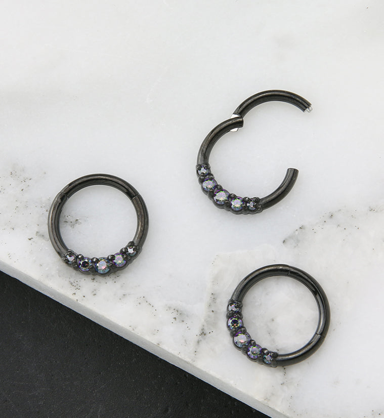 Black PVD Mere Black Aurora CZ Hinged Segment Ring