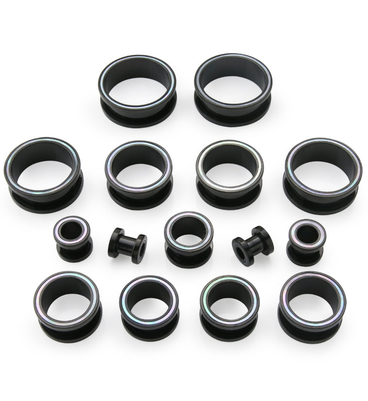 Black PVD MOP Rim Stainless Steel Tunnel Plugs