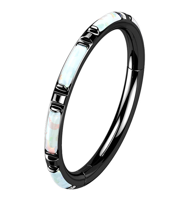 Black PVD Oblong White Opalite Edge Hinged Segment Ring