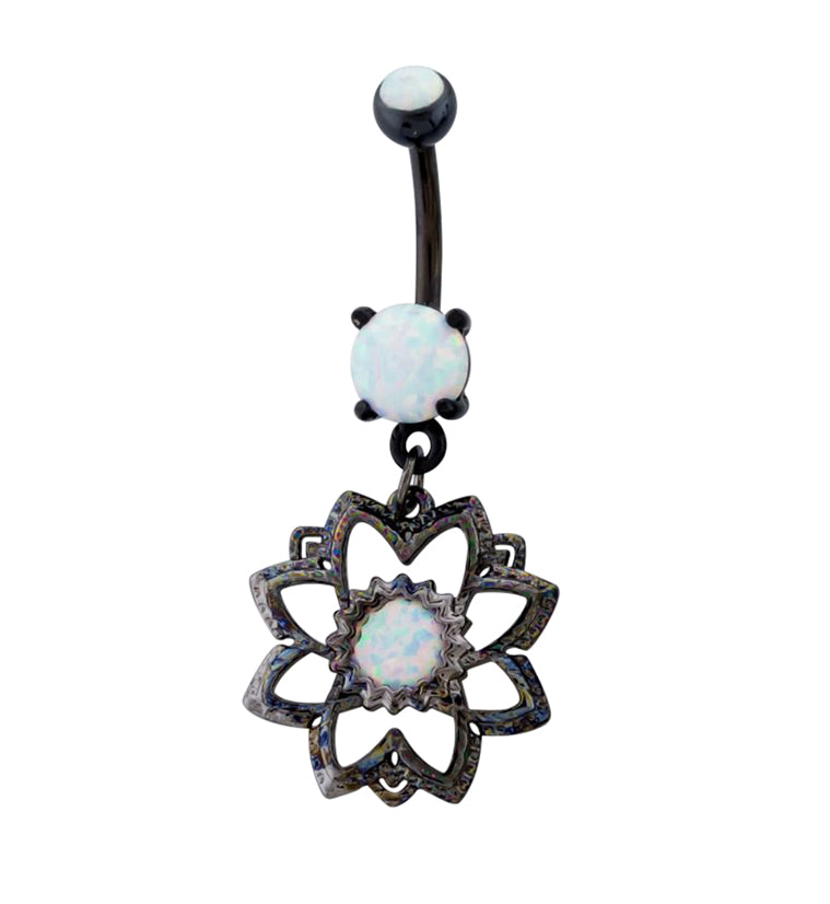 Black PVD Opal Mandala Dangle Belly Button Ring