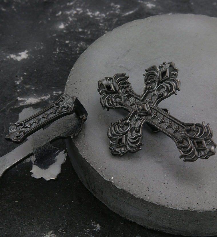 Black PVD Ornate Cross Stainless Steel Ear Weights