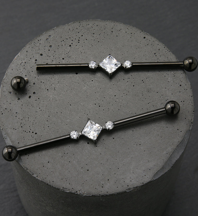 Black PVD Paragon Clear CZ Titanium Industrial Barbell