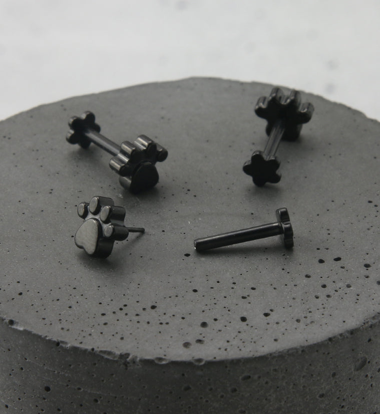 Black PVD Paw Print Titanium Threadless Labret