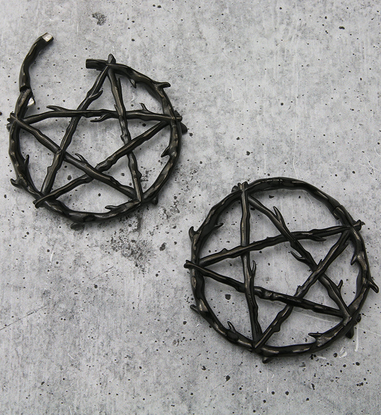 Black PVD Pentagram Thorn Hinged Ear Weights