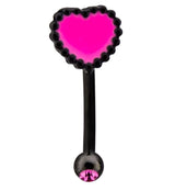 Black PVD Pink Beaded Heart Pink CZ Curved Barbell