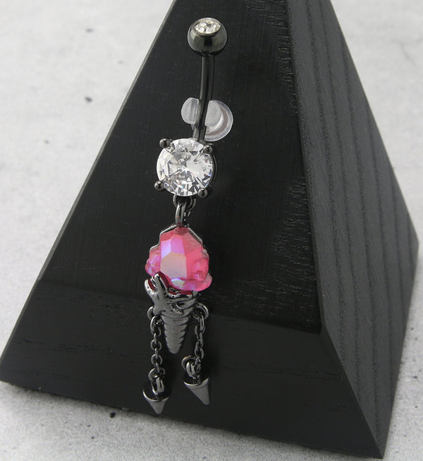 Black PVD Pink Crystal Sea Shell Dangle Belly Button Ring