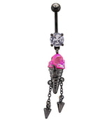 Black PVD Pink Crystal Sea Shell Dangle Belly Button Ring