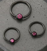 Black PVD Pink CZ Captive Ring