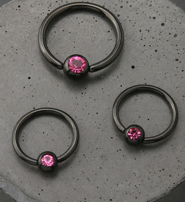 Black PVD Pink CZ Captive Ring