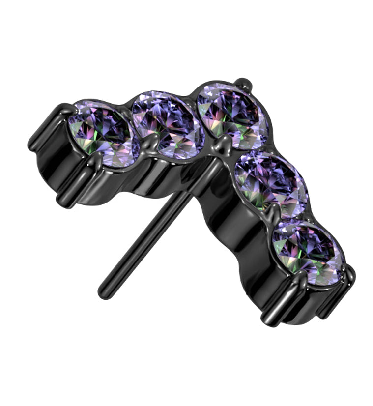 Black PVD Point Black Aurora CZ Threadless Titanium Top