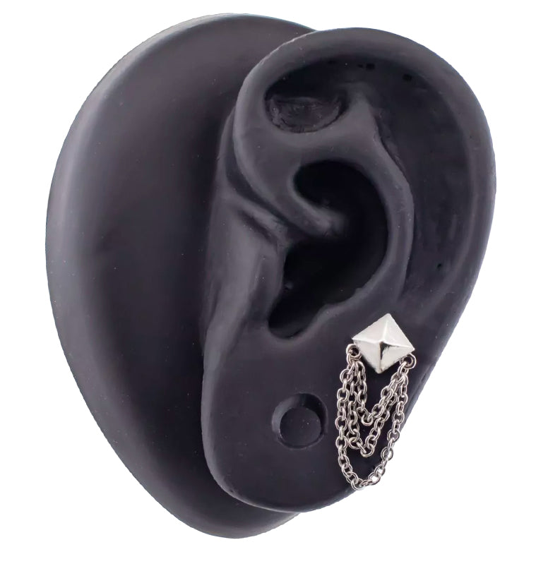 Black PVD Polyhedra Dangle Chain Stainless Steel Cartilage Barbell