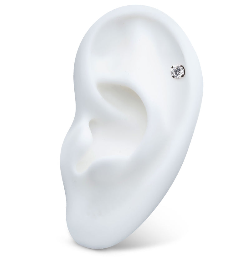 Black PVD Prong Clear CZ Internally Threaded Titanium Top