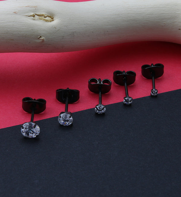 Black PVD Prong CZ Titanium Earrings