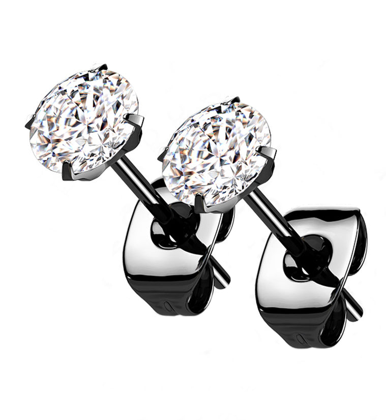 Black PVD Prong CZ Titanium Earrings