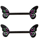 Black PVD Purple Butterfly Wing Stainless Steel Nipple Barbell