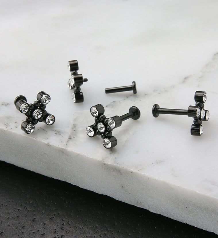 Black PVD Quincunx CZ Titanium Internally Threaded Labret