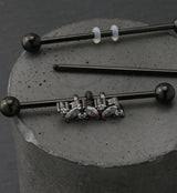 Black PVD Rainbow Aurora And Clear CZ Industrial Barbell