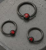 Black PVD Red CZ Captive Ring
