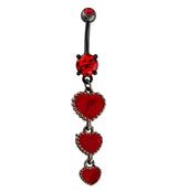 Black PVD Red Hearts Dangle Belly Button Ring