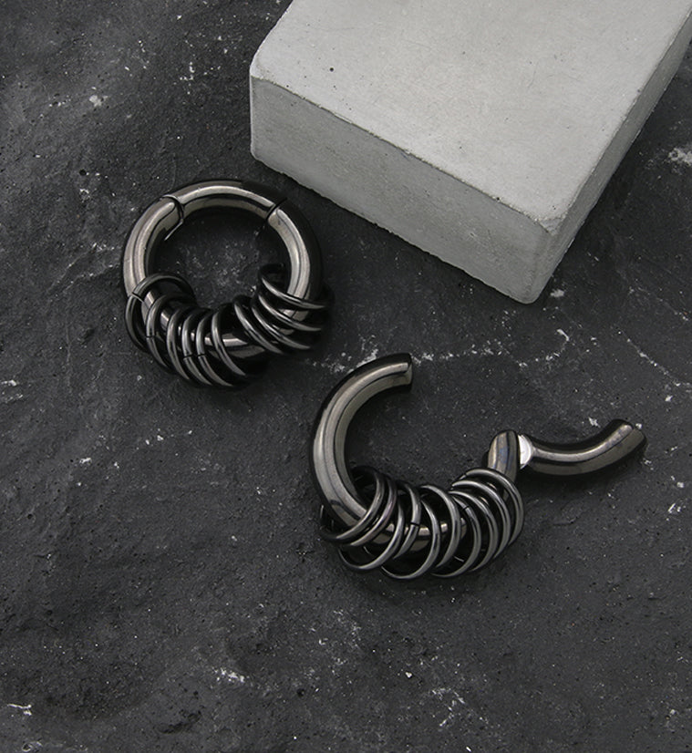Black PVD Rings Hinged Stainless Steel Hoop Ear Weights