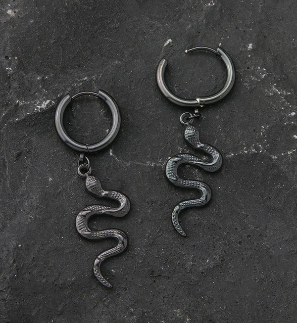 Black PVD Serpent Stainless Steel Hoop Earrings