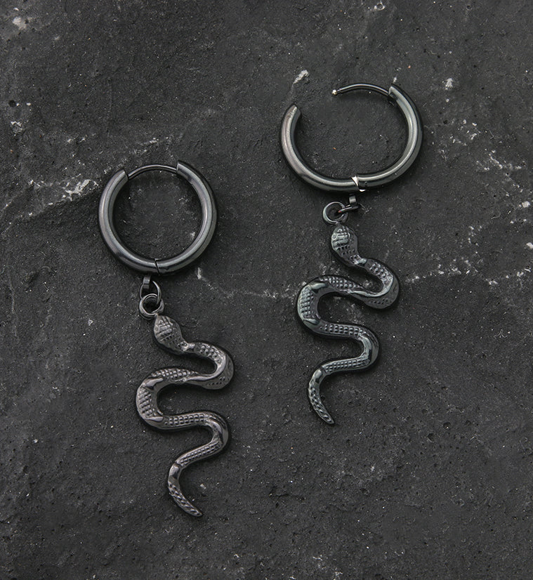 Black PVD Serpent Stainless Steel Hoop Earrings
