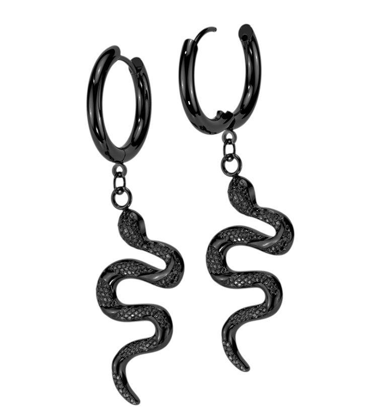 Black PVD Serpent Stainless Steel Hoop Earrings