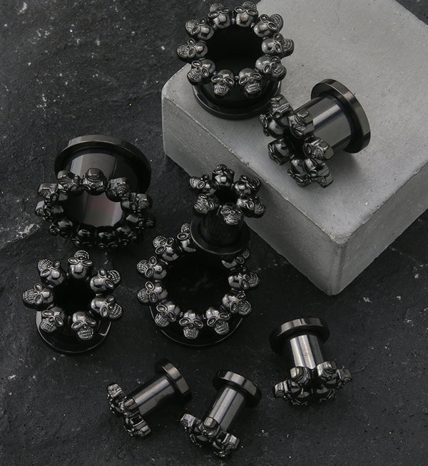 Black PVD Skull Circle Stainless Steel Tunnel Plugs