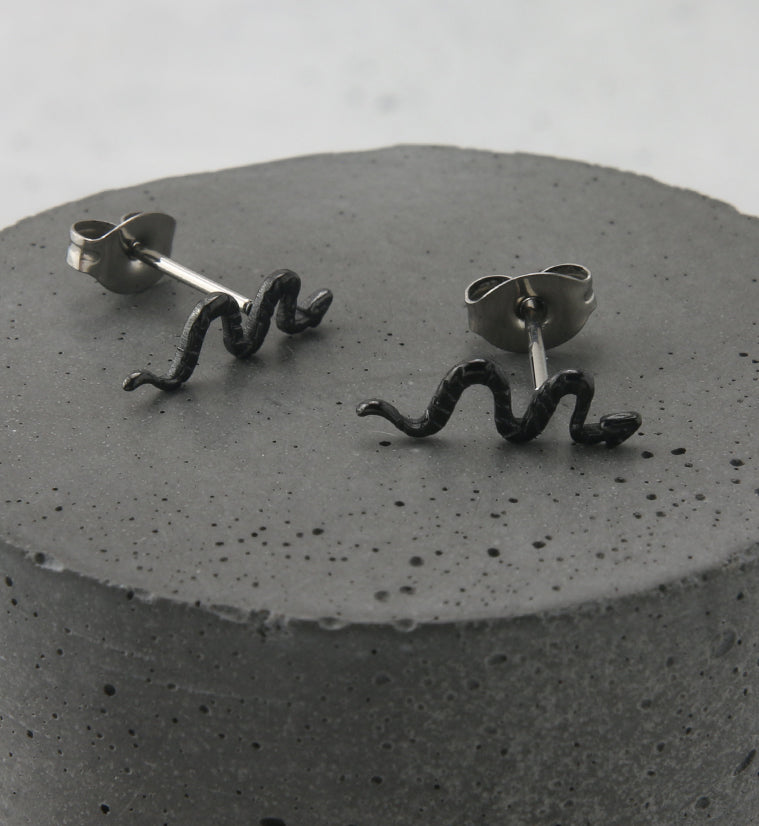 Black PVD Snake Titanium Threadless Earrings