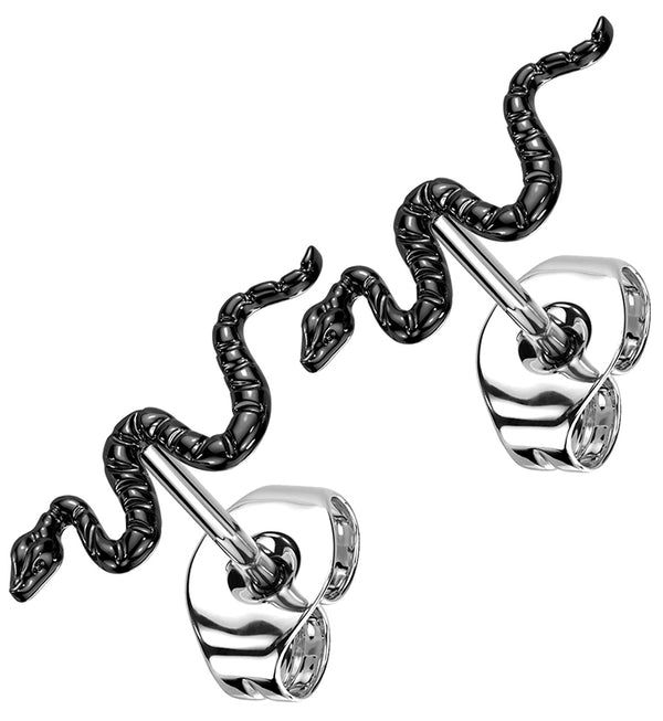 Black PVD Snake Titanium Threadless Earrings