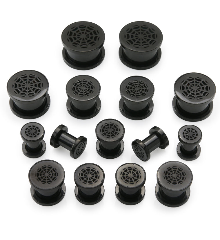 Black PVD Spider Web Stainless Steel Tunnel Plugs