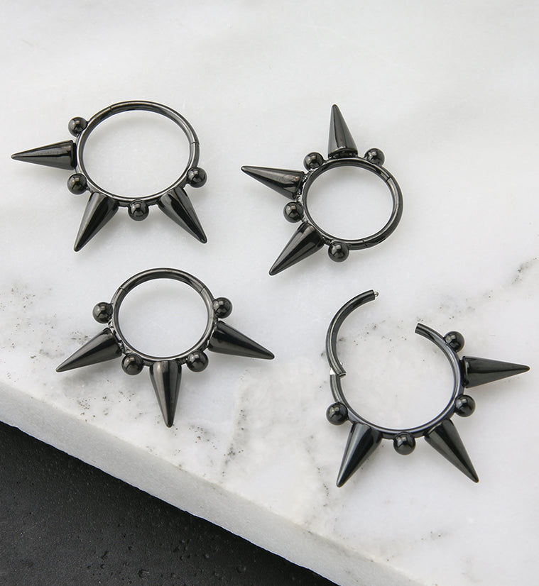 Black PVD Spike Stainless Steel Hinged Segment Ring
