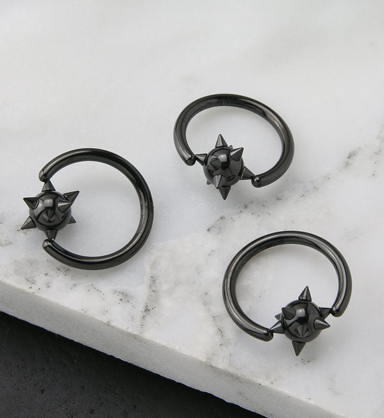 Black PVD Spikey Ball Captive Ring