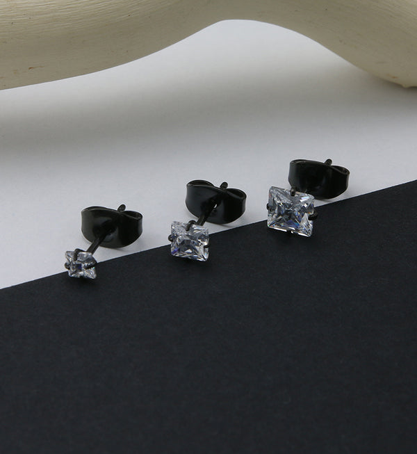 Black PVD Square Prong CZ Titanium Earrings