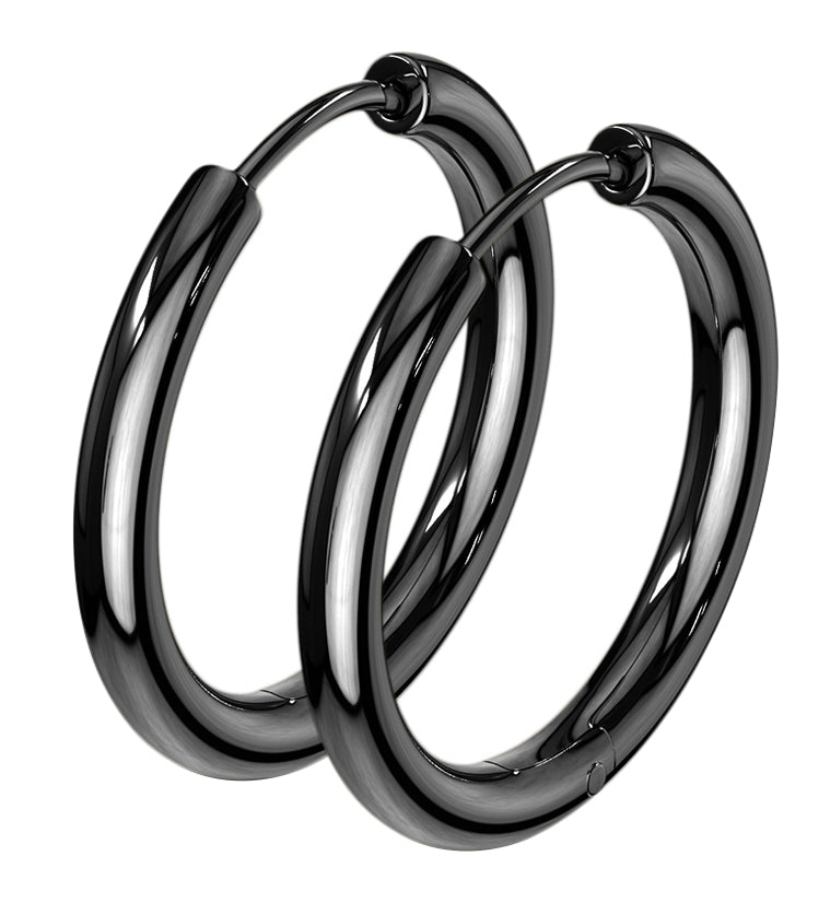 Black PVD Stainless Steel Hinged Hoop Earrings