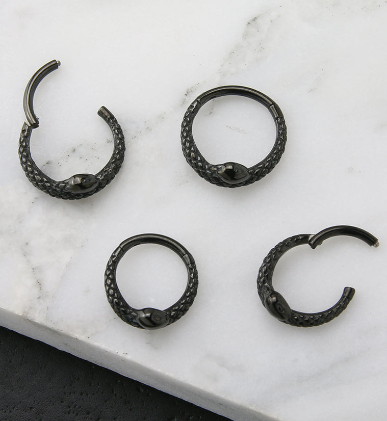 Black PVD Snake Stainless Steel Hinged Segment Ring