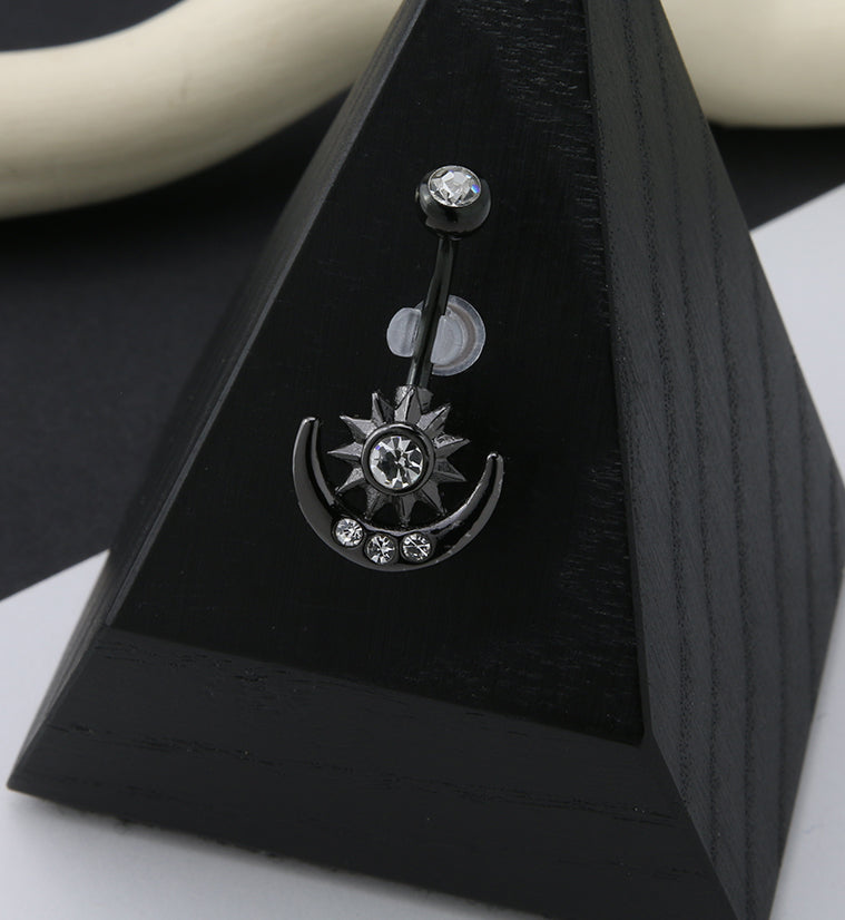 Black PVD Sun And Moon CZ Belly Button Ring