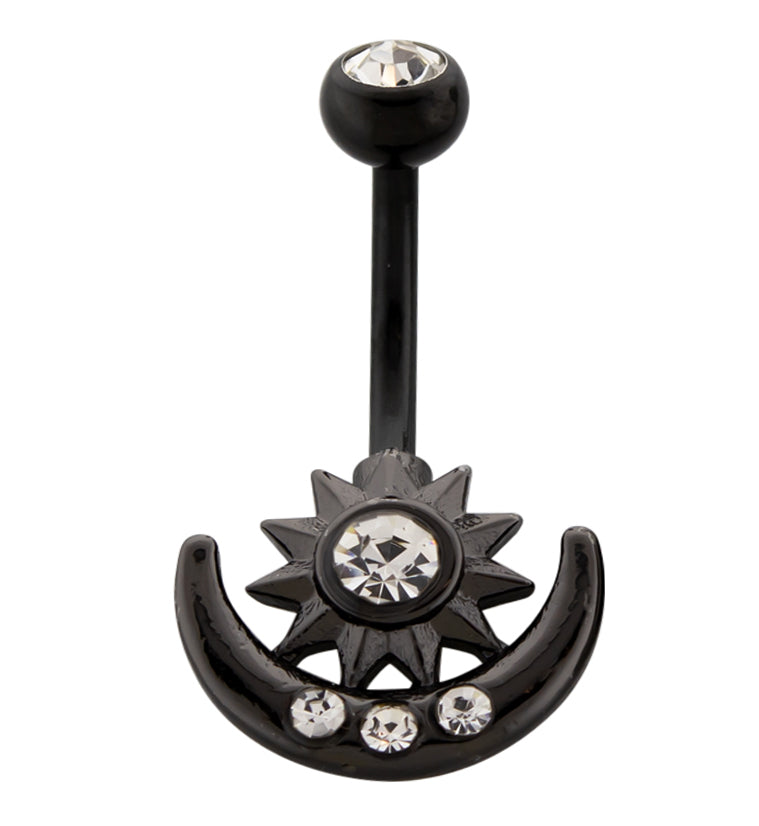 Black PVD Sun And Moon CZ Belly Button Ring