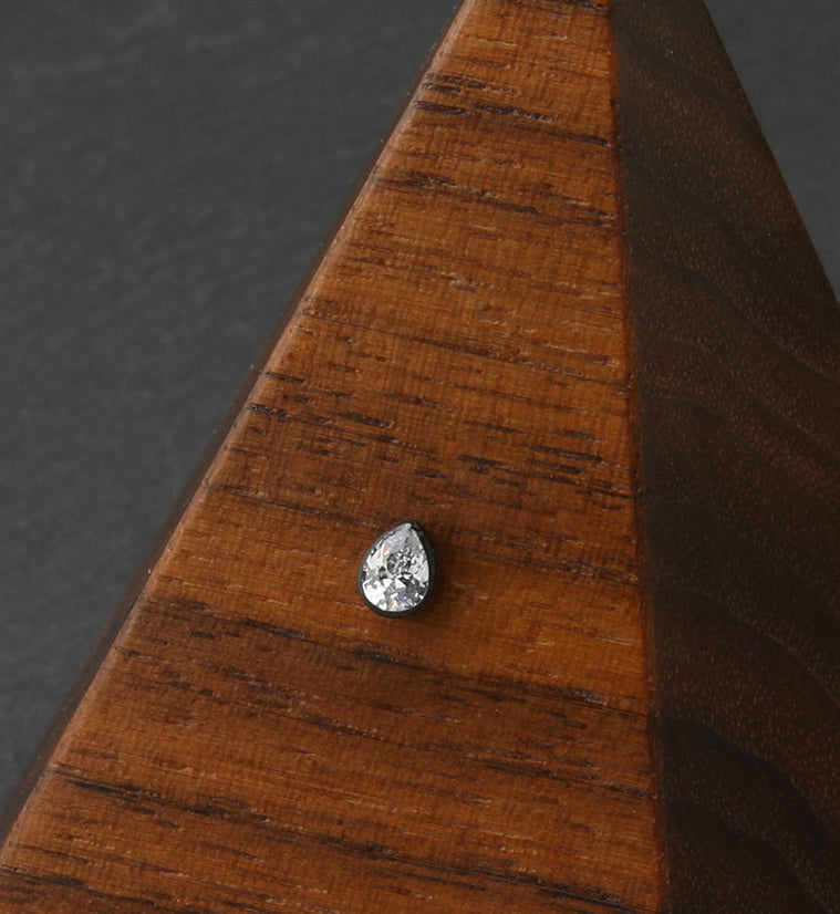 Black PVD Teardrop CZ Threadless Titanium Top