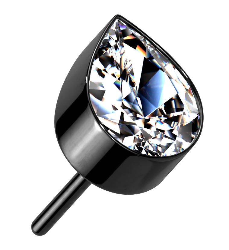 Black PVD Teardrop CZ Threadless Titanium Top