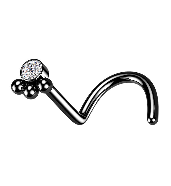 Black PVD Triple Beaded Clear CZ Nose Screw Ring