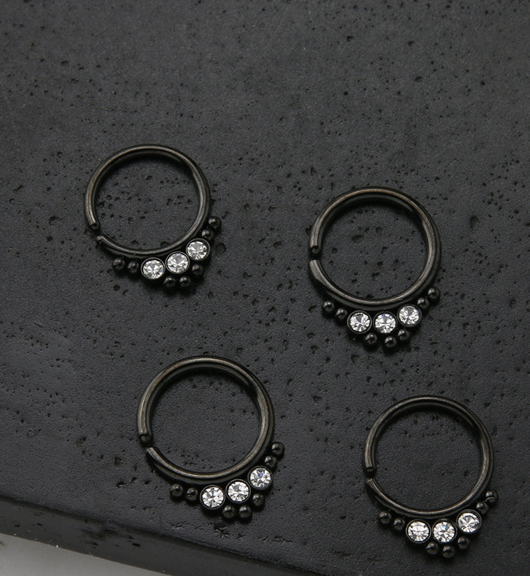 Black PVD Triple CZ Annealed Seamless Hoop Ring