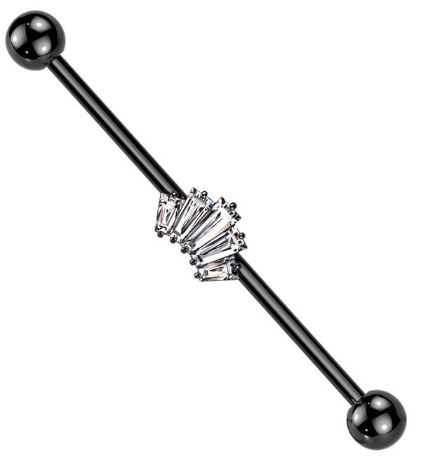 Black PVD Vane Clear CZ Industrial Barbell