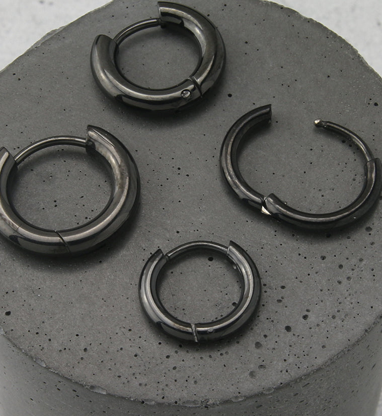 Black PVD Vast Stainless Steel Hinged Hoop Earrings